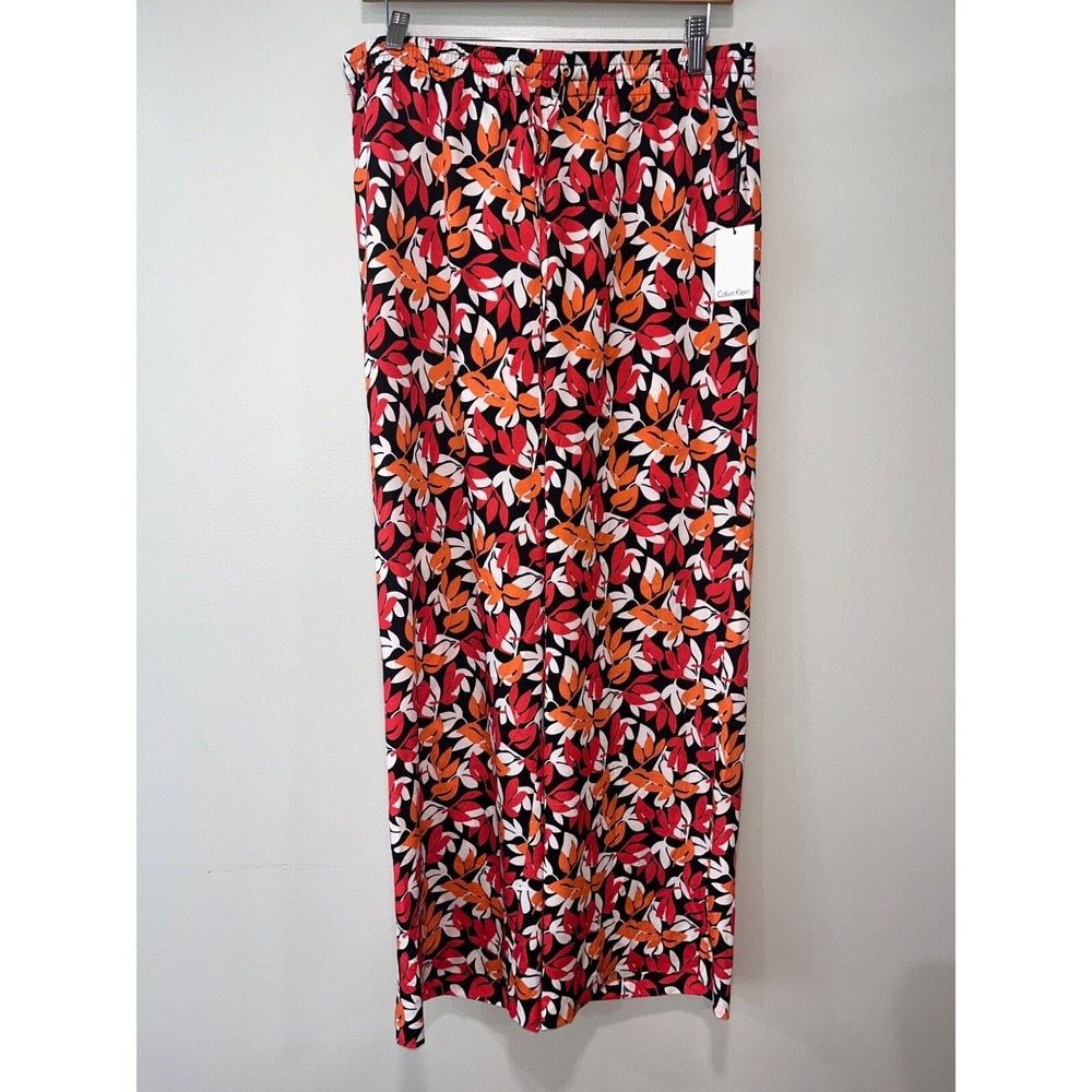 Calvin Klein Womens Floral Print Pants - Size Medium - Elastic Waist Lightweight